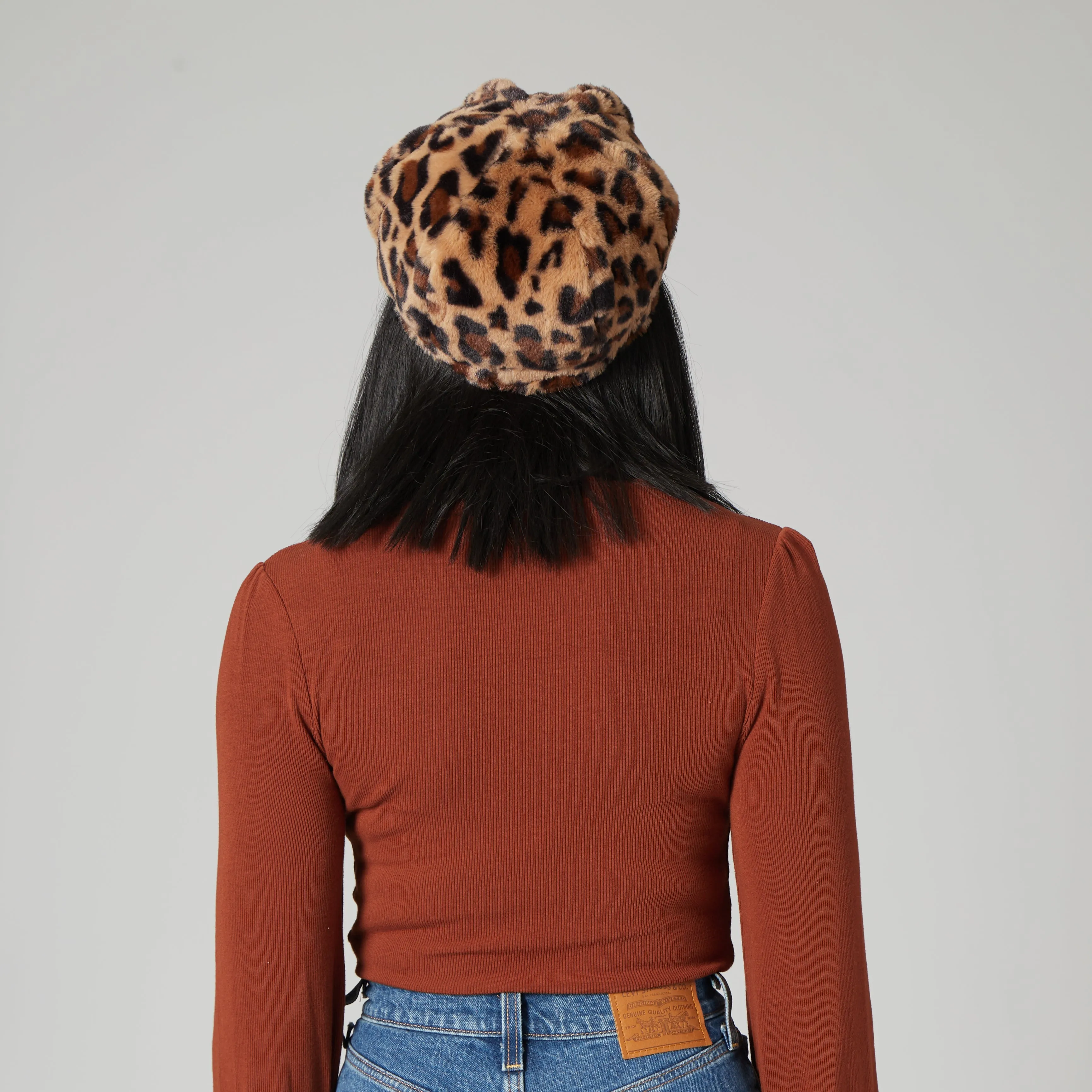 Women's leopard faux fur baker boy