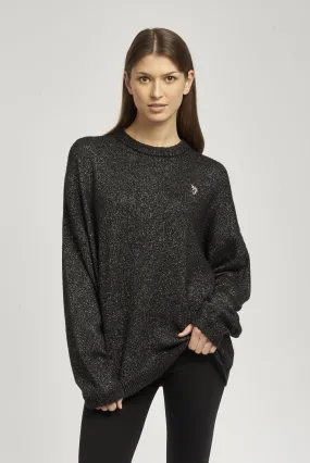 Womens Metallic Crew Neck Jumper in Black