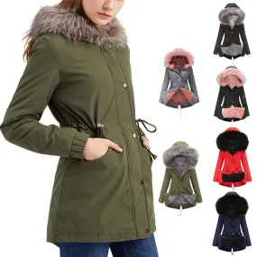 Women's Parka Jacket Hooded Stylish Winter Coats with Faux Fur