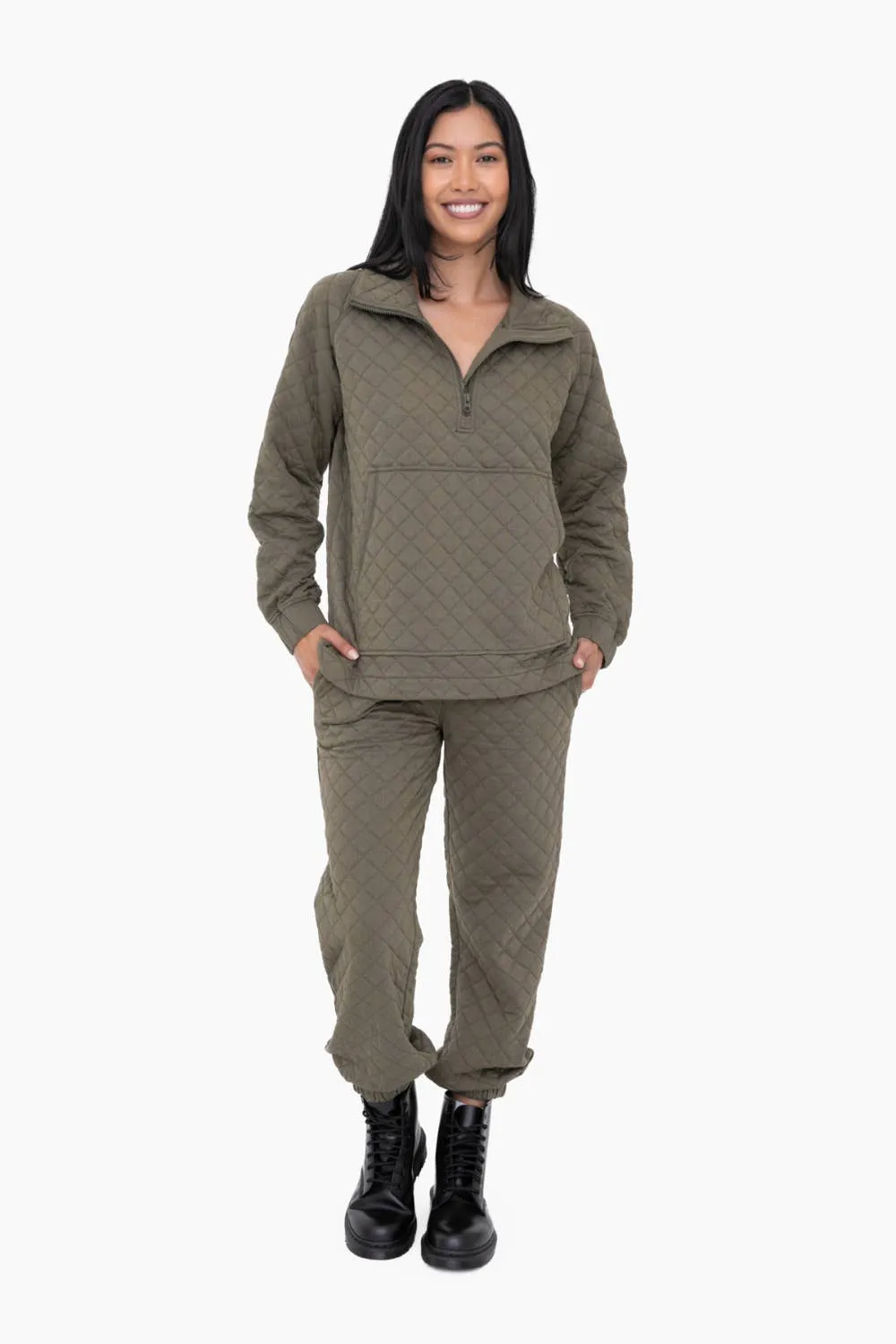 Women's Quilted Jersey Joggers, Olive Green