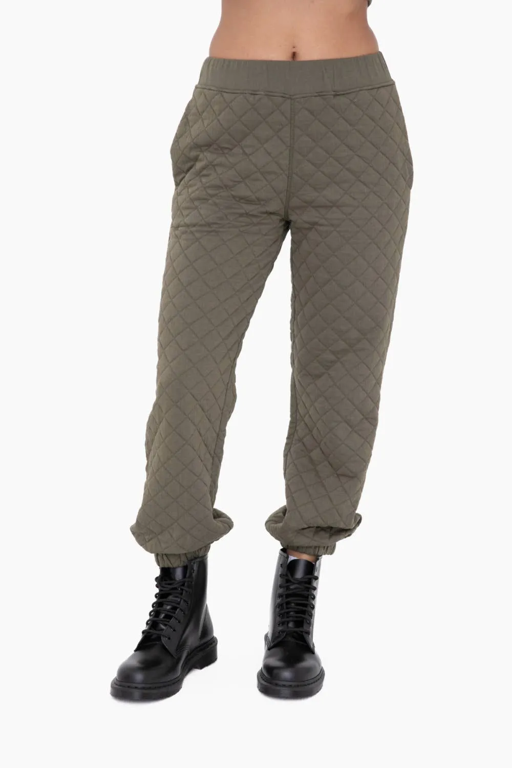 Women's Quilted Jersey Joggers, Olive Green