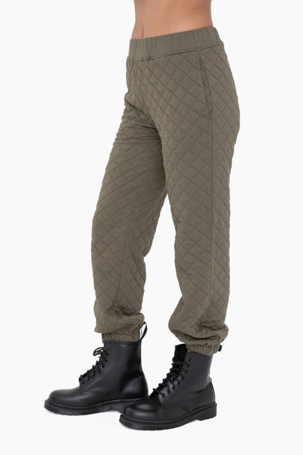 Women's Quilted Jersey Joggers, Olive Green