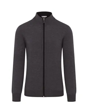 Zattura Full Zip Button & Zip Detail Knitted Jumper (Charcoal & Grey)