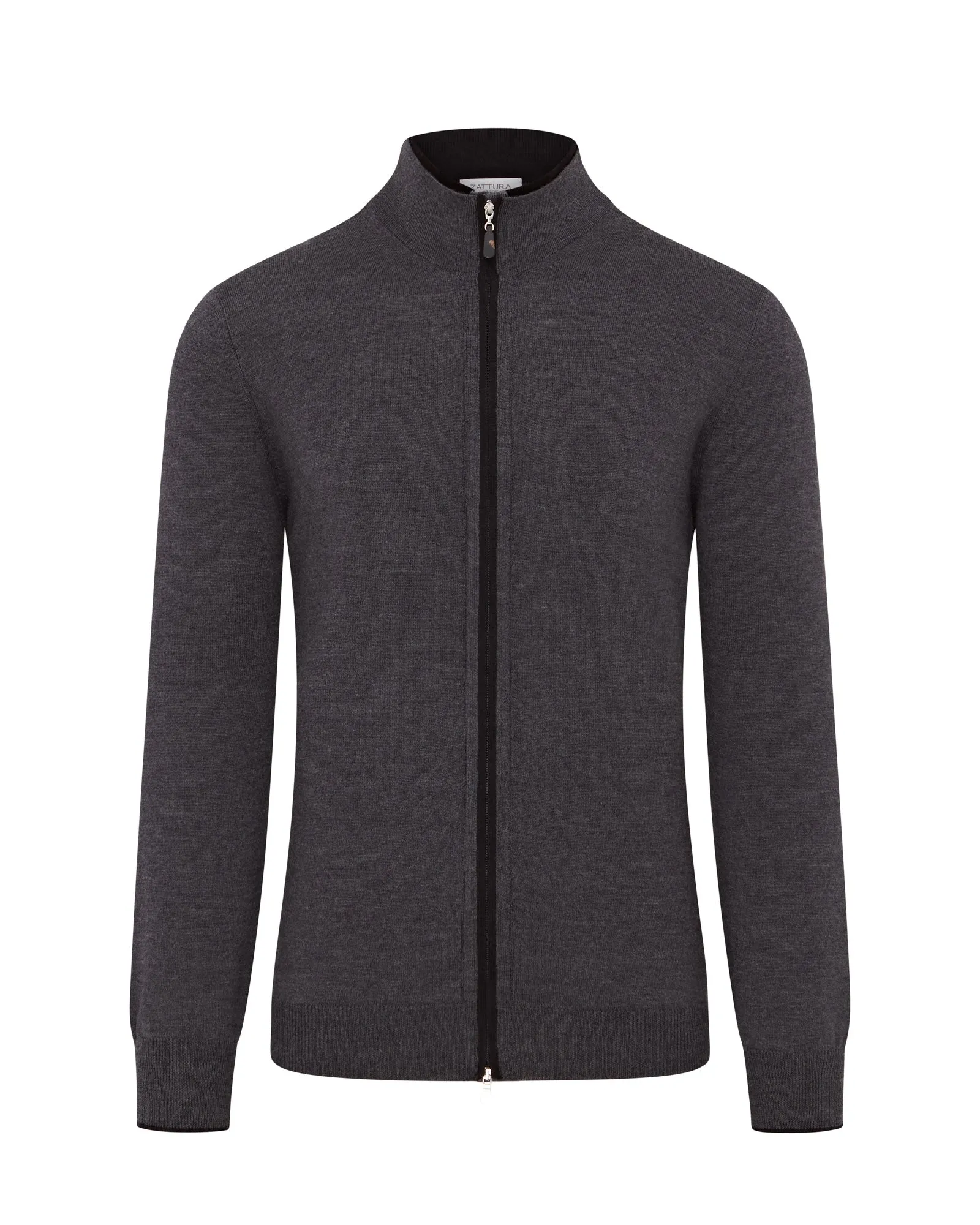 Zattura Full Zip Button & Zip Detail Knitted Jumper (Charcoal & Grey)